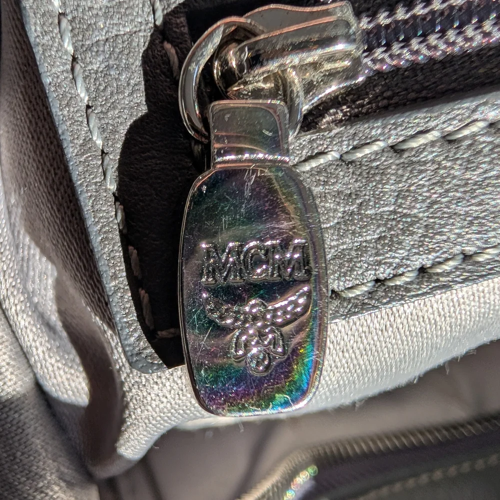 MCM Gray and Silver Harlequin Satchel with Dust Bag